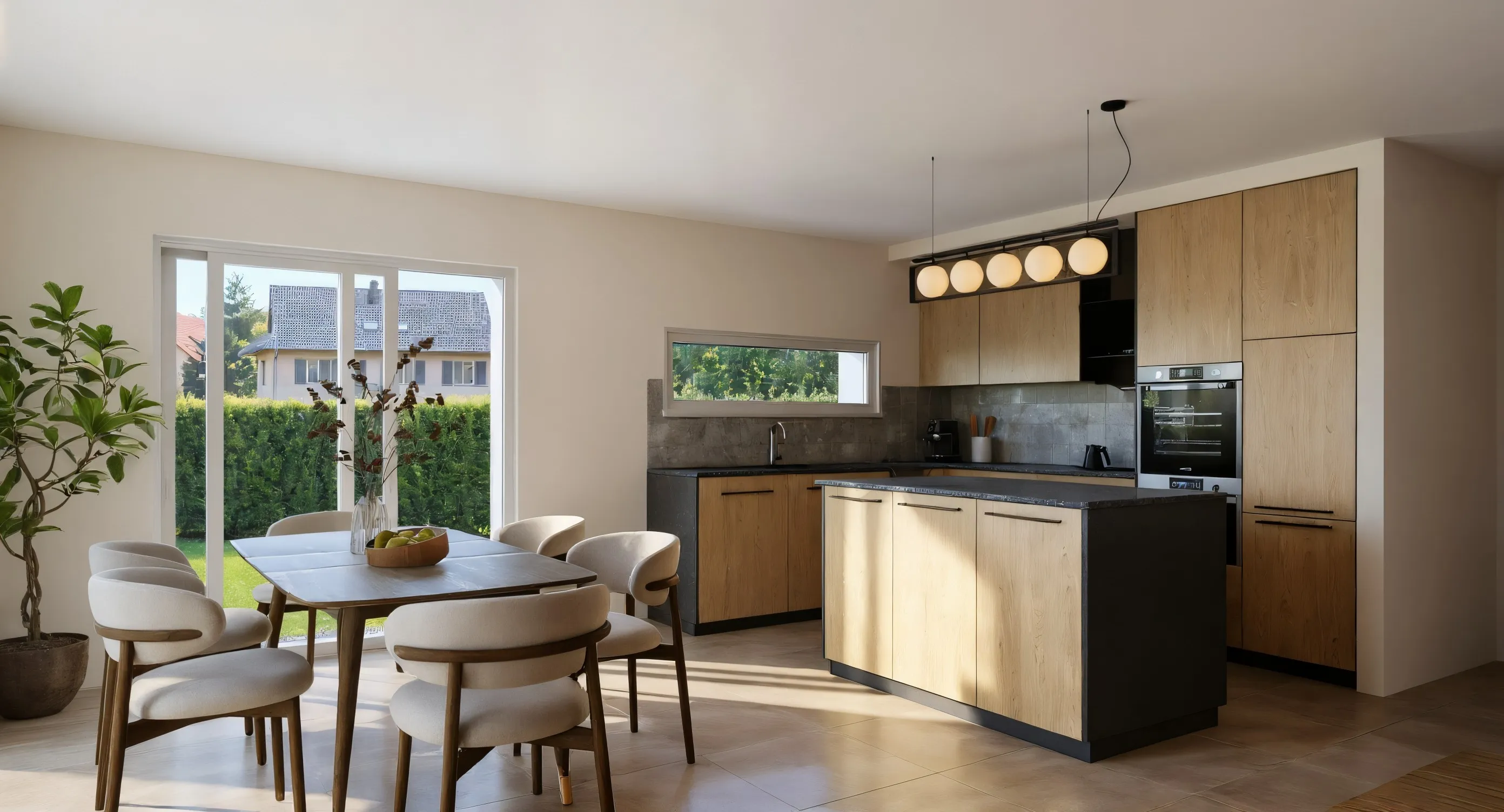 B01 — la cuisine-séjour de 50 m², îlot et table familiale